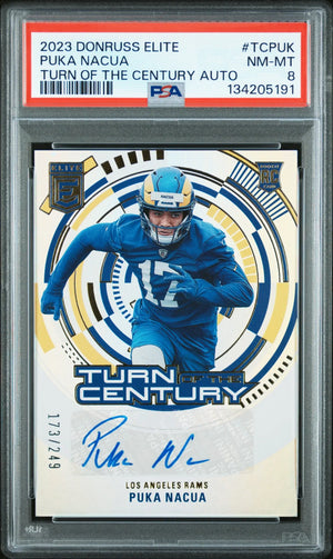 2023 Panini  Elite Turn Of The Century Autograph Rookie Puka Nacua /249 RC PSA 8 
