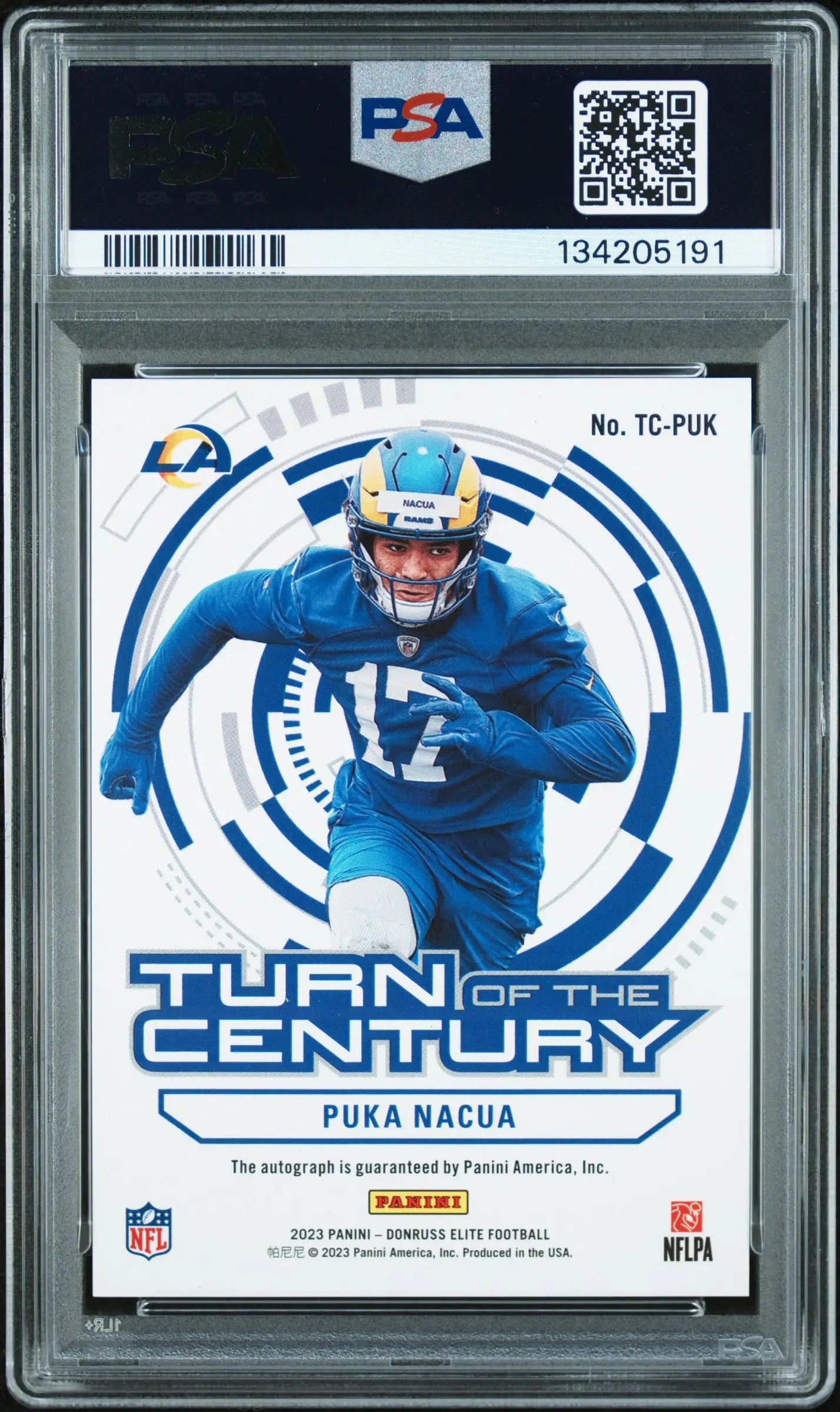 2023 Panini  Elite Turn Of The Century Autograph Rookie Puka Nacua /249 RC PSA 8 