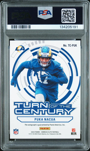 2023 Panini  Elite Turn Of The Century Autograph Rookie Puka Nacua /249 RC PSA 8 