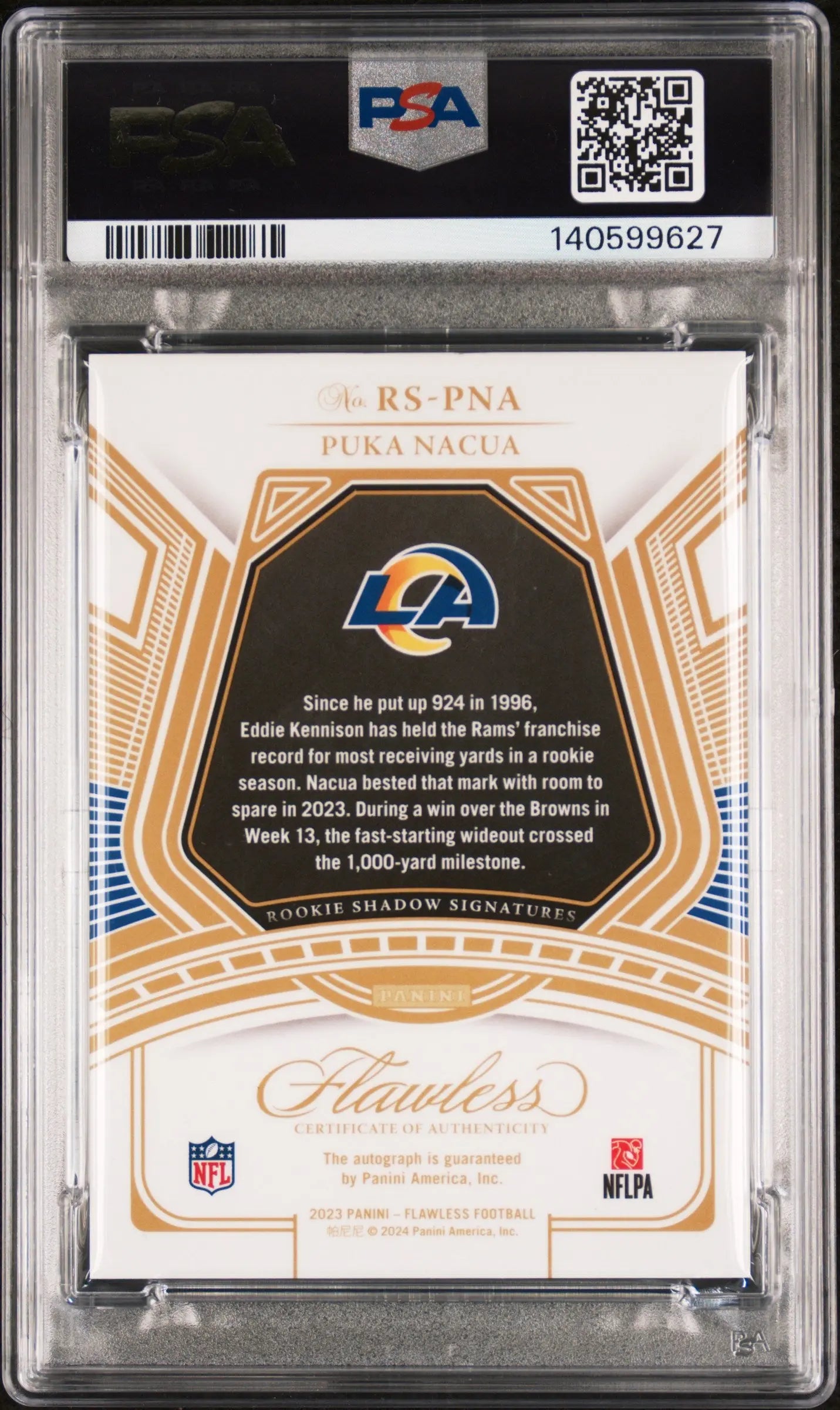 2023 Panini Flawless Rookie Shadow Signatures Autograph Puka Nacua PLT 1/1 PSA 6 