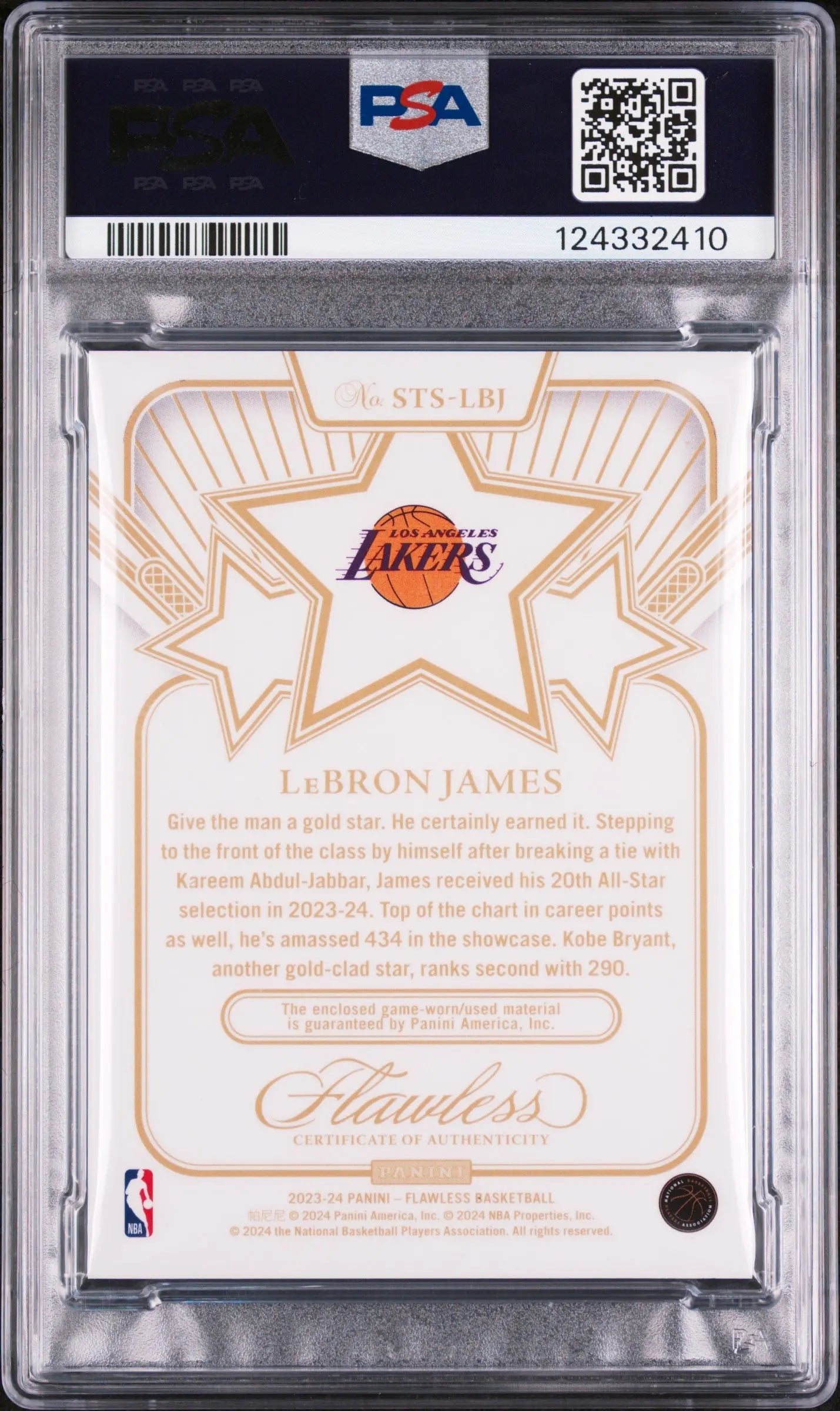 2023 Panini Flawless Star Swatches #STSLBJ Lebron James Star Swatch /25 PSA 9 