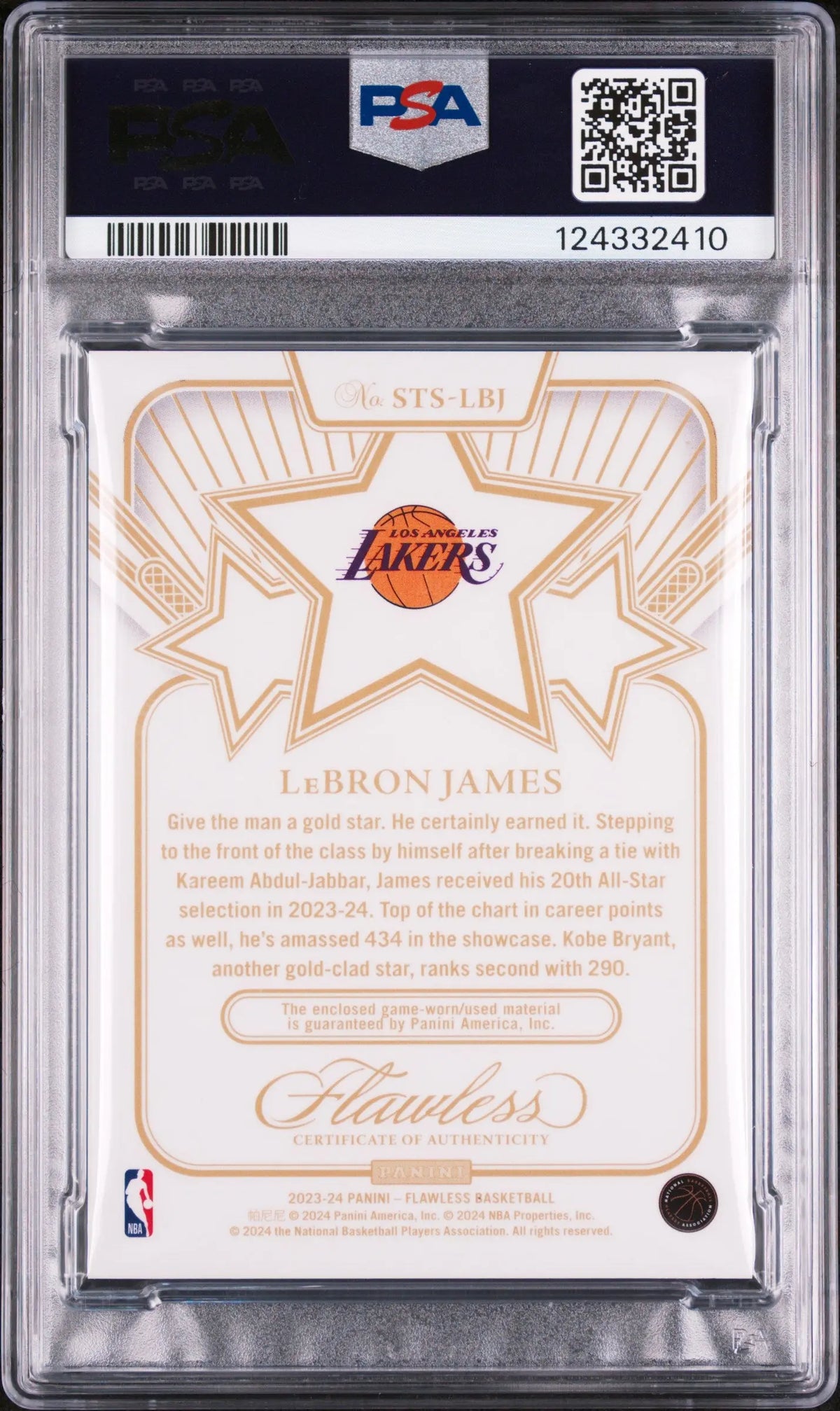 2023 Panini Flawless Star Swatches #STSLBJ Lebron James Star Swatch /25 PSA 9 