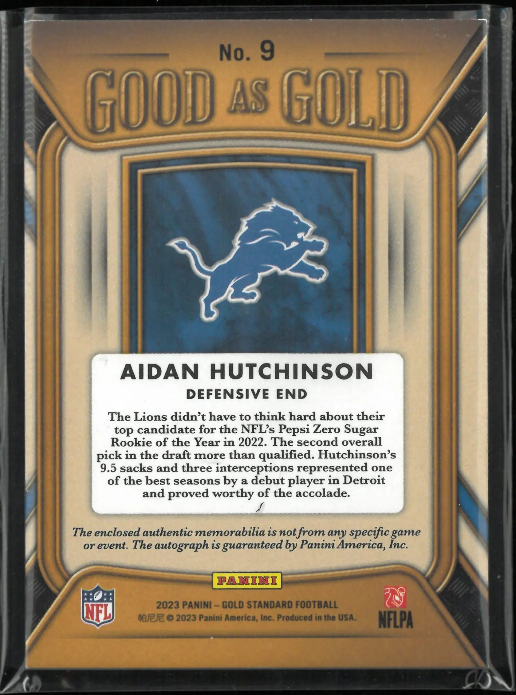 2023 Panini Good as Gold Autograph Patch Aidan Hutchinson Auto /199 