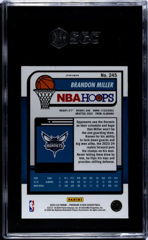 2023 Panini Hoops Premium Stock Brandon Miller RC Rookie Silver Prizm SGC 10 