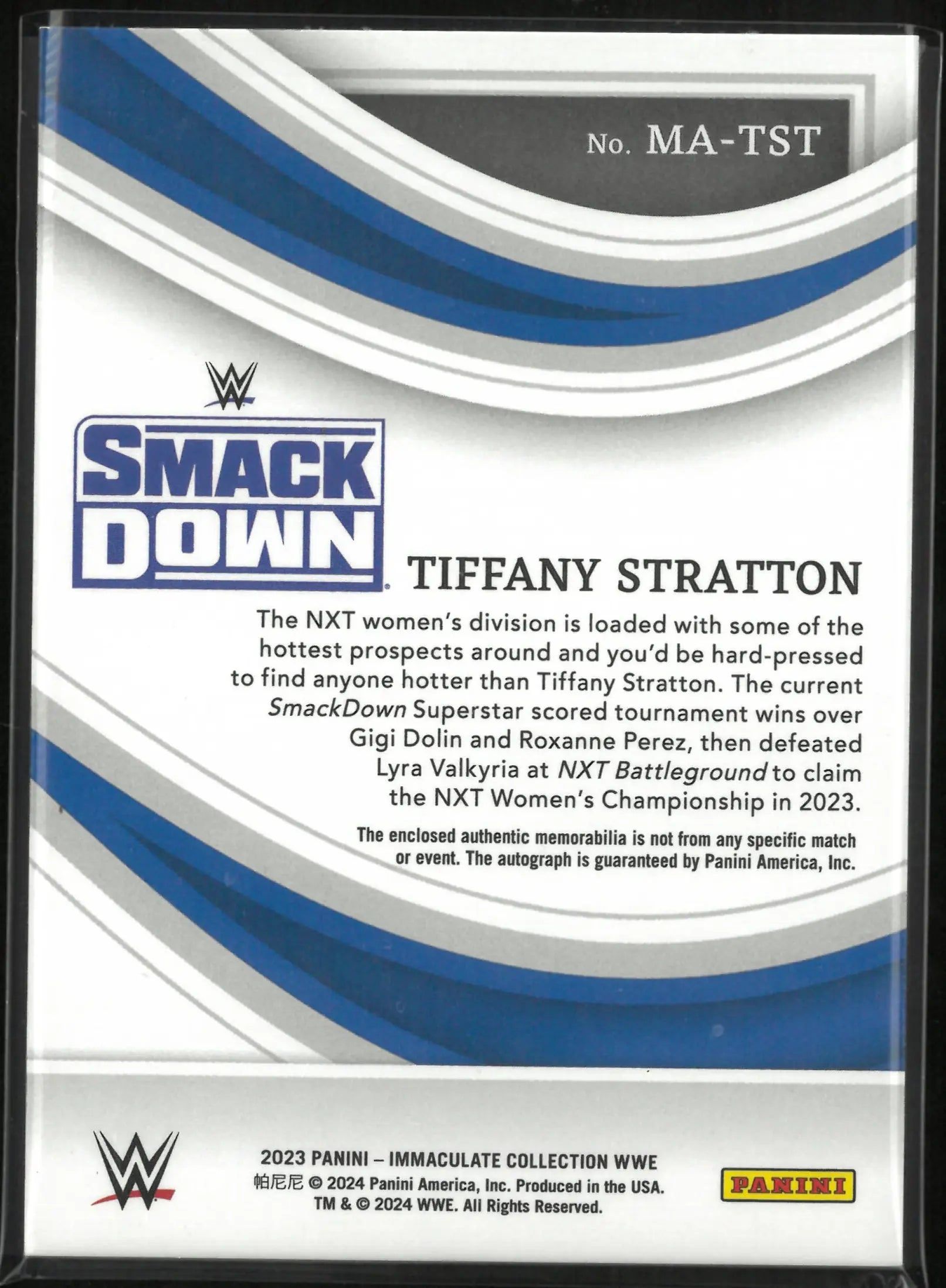 2023 Panini Immaculate Collection SmackDown Tiffany Stratton Patch Blue /99 