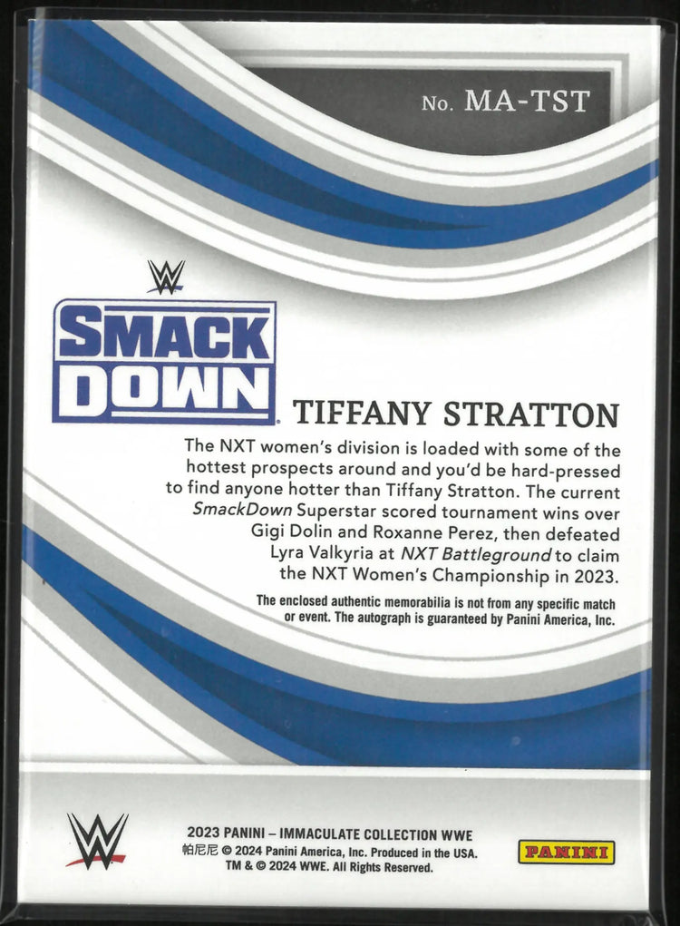 2023 Panini Immaculate Collection SmackDown Tiffany Stratton Patch Blue /99 