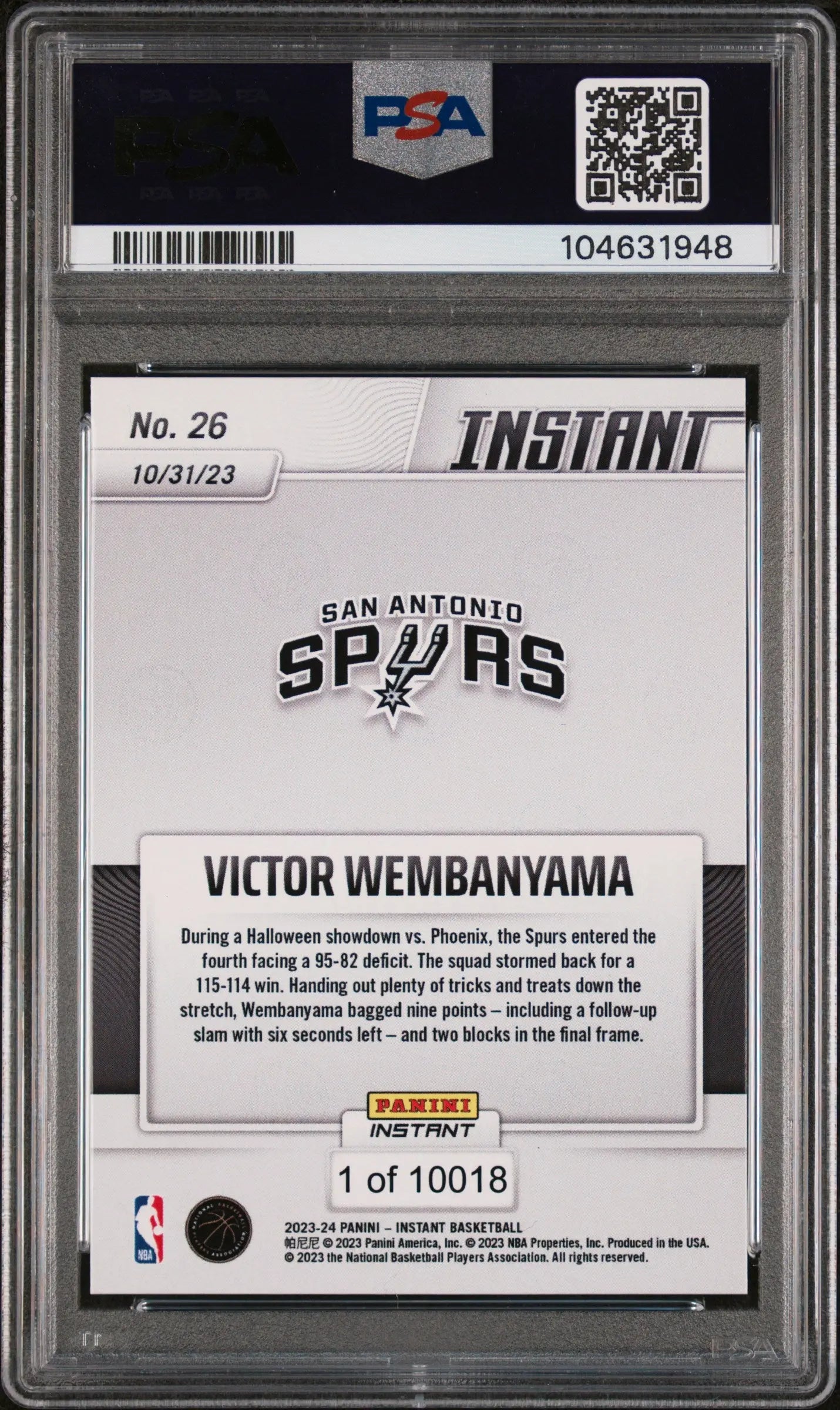 その他 2023 PANINI INSTANT WEMBANYAMA PSA10 Graded 2023 Panini Instant Victor Wembanyama #5 Rookie RC