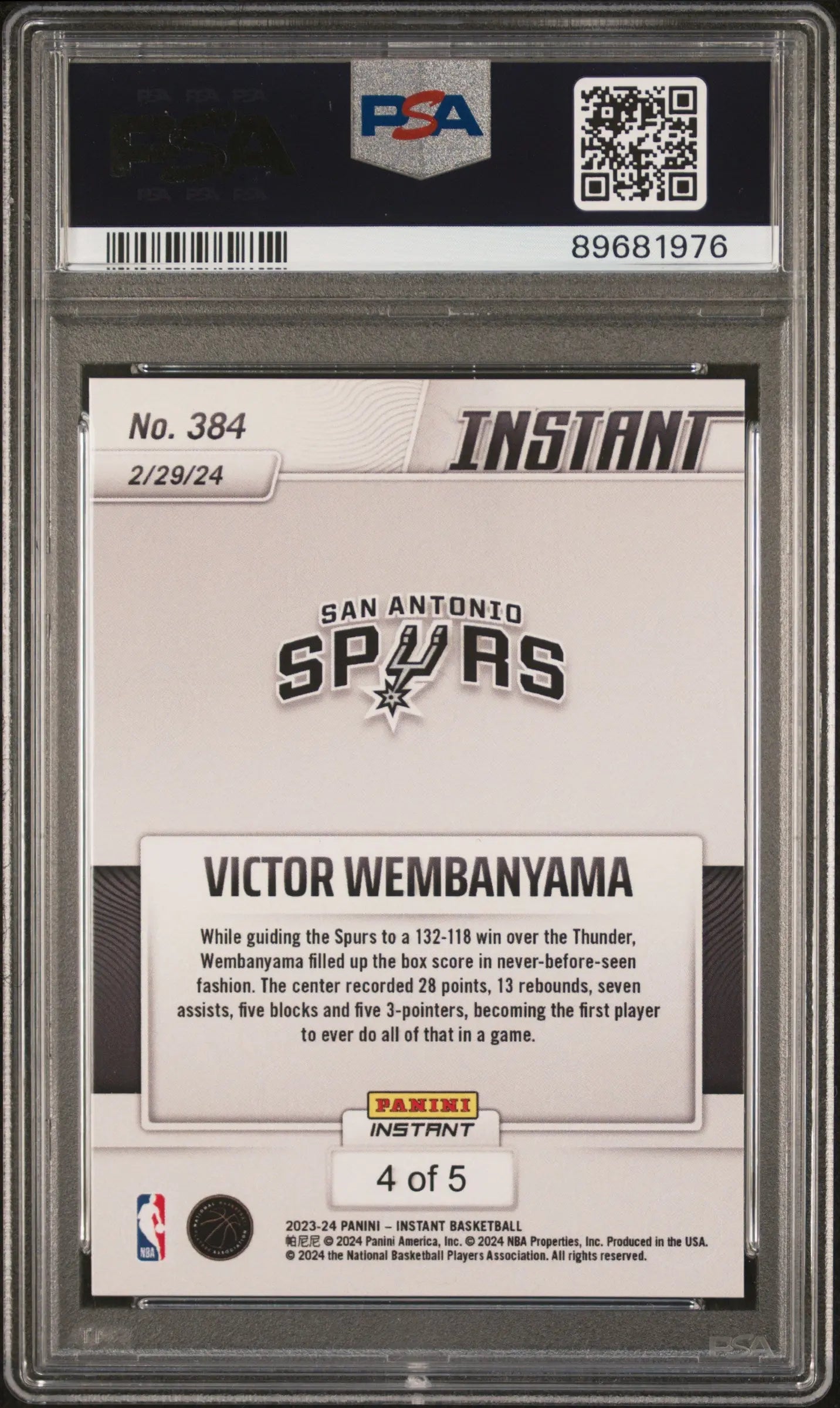 2023 Panini Instant Victor Wembanyama RC Rookie #384 Versicolor PSA 10 