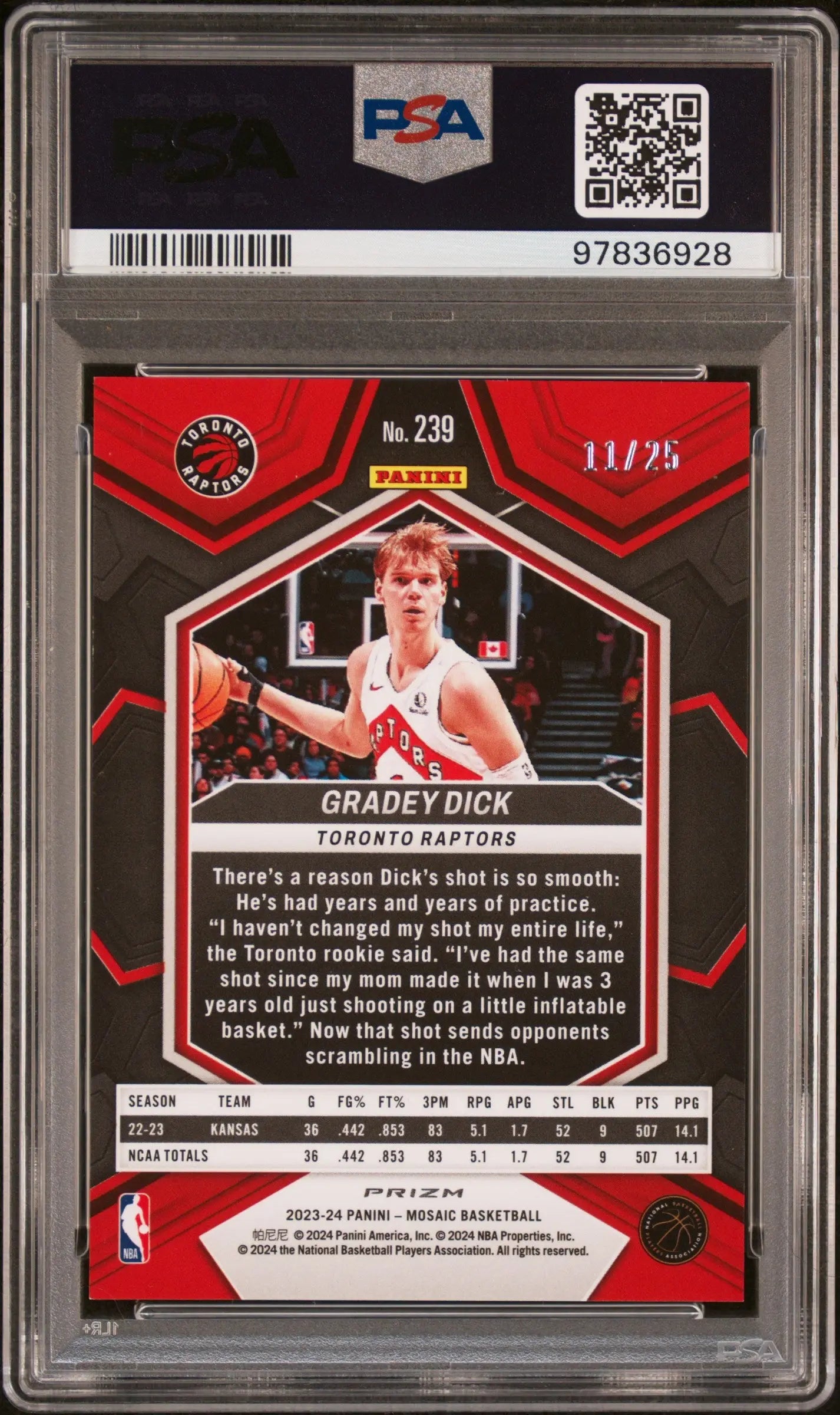 2023 Panini Mosaic Basketball Gradey Dick RC Orange Fluorescent PSA 9 /25 