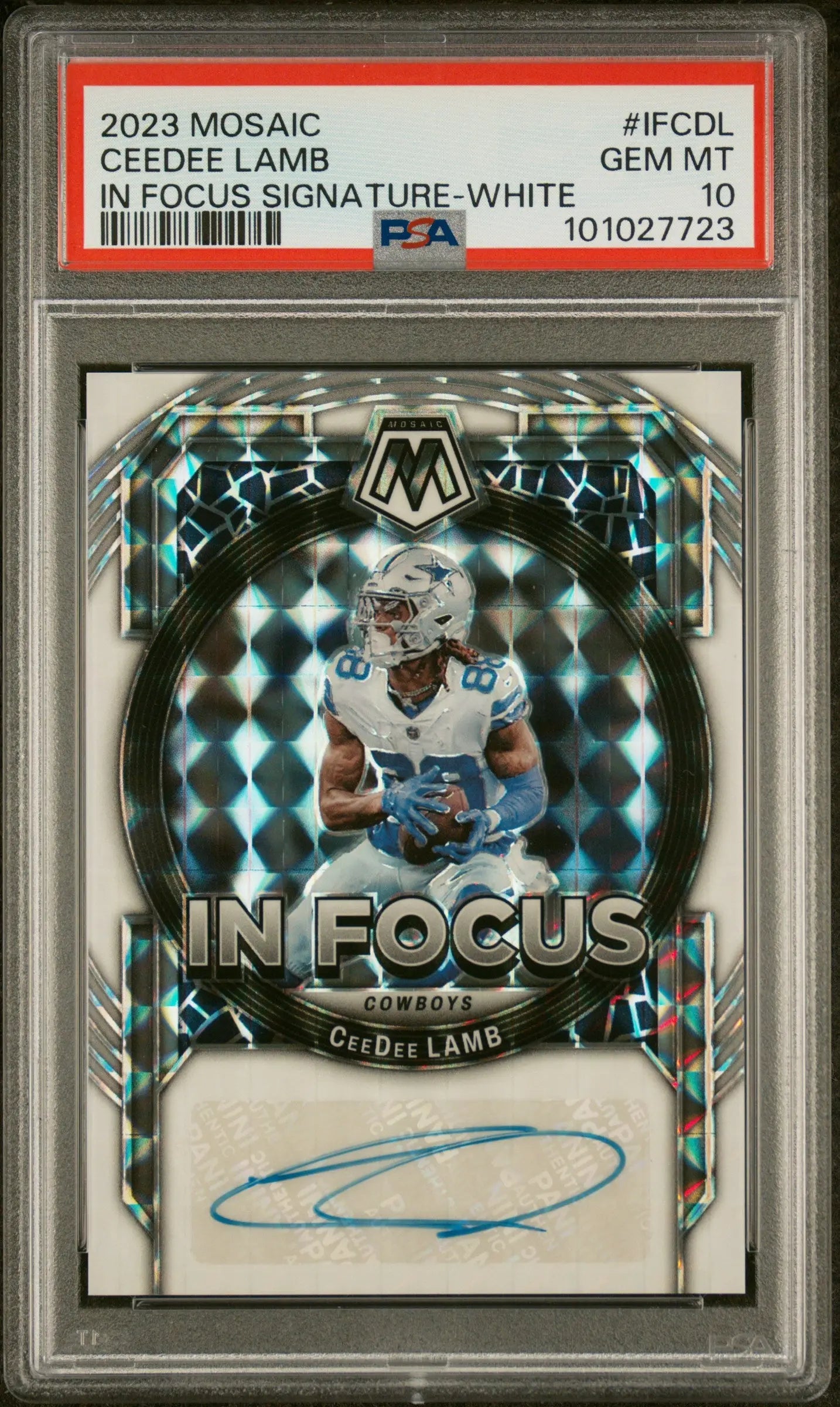 2023 Panini Mosaic In Focus Signature Auto Ceedee Lamb White PSA 10 /15 