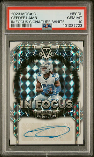 2023 Panini Mosaic In Focus Signature Auto Ceedee Lamb White PSA 10 /15 