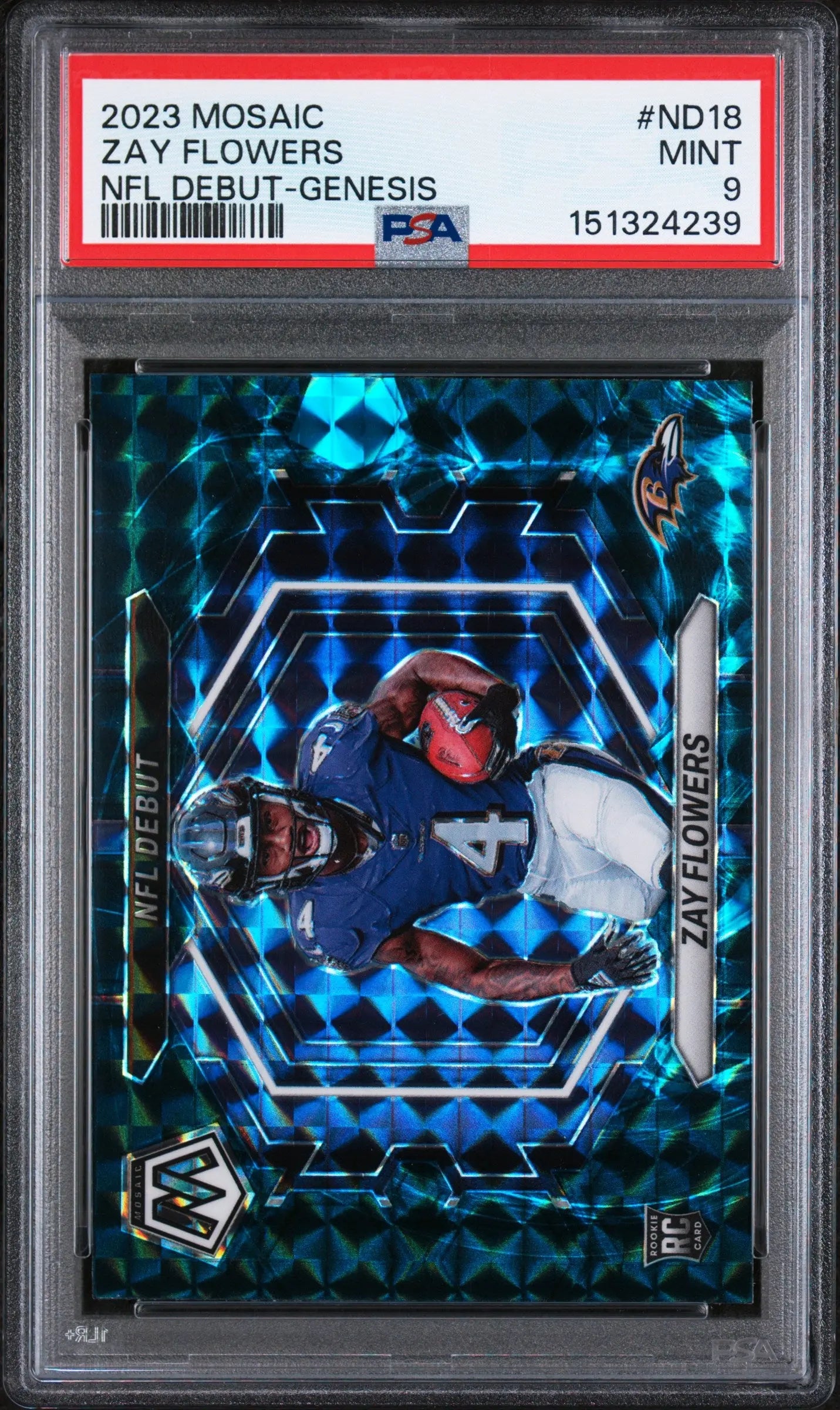 2023 Panini Mosaic NFL Debut Rookie Zay Flowers Genesis RC PSA 9 