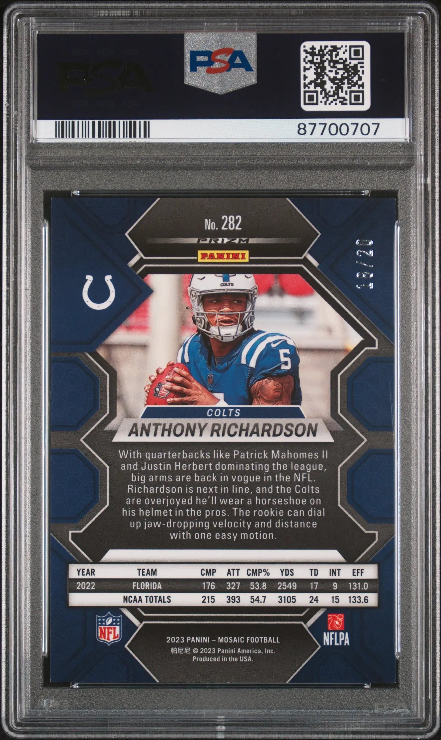 2023 Panini Mosaic PSA 10 Anthony Richardson RC Pink No Huddle /20 #282 