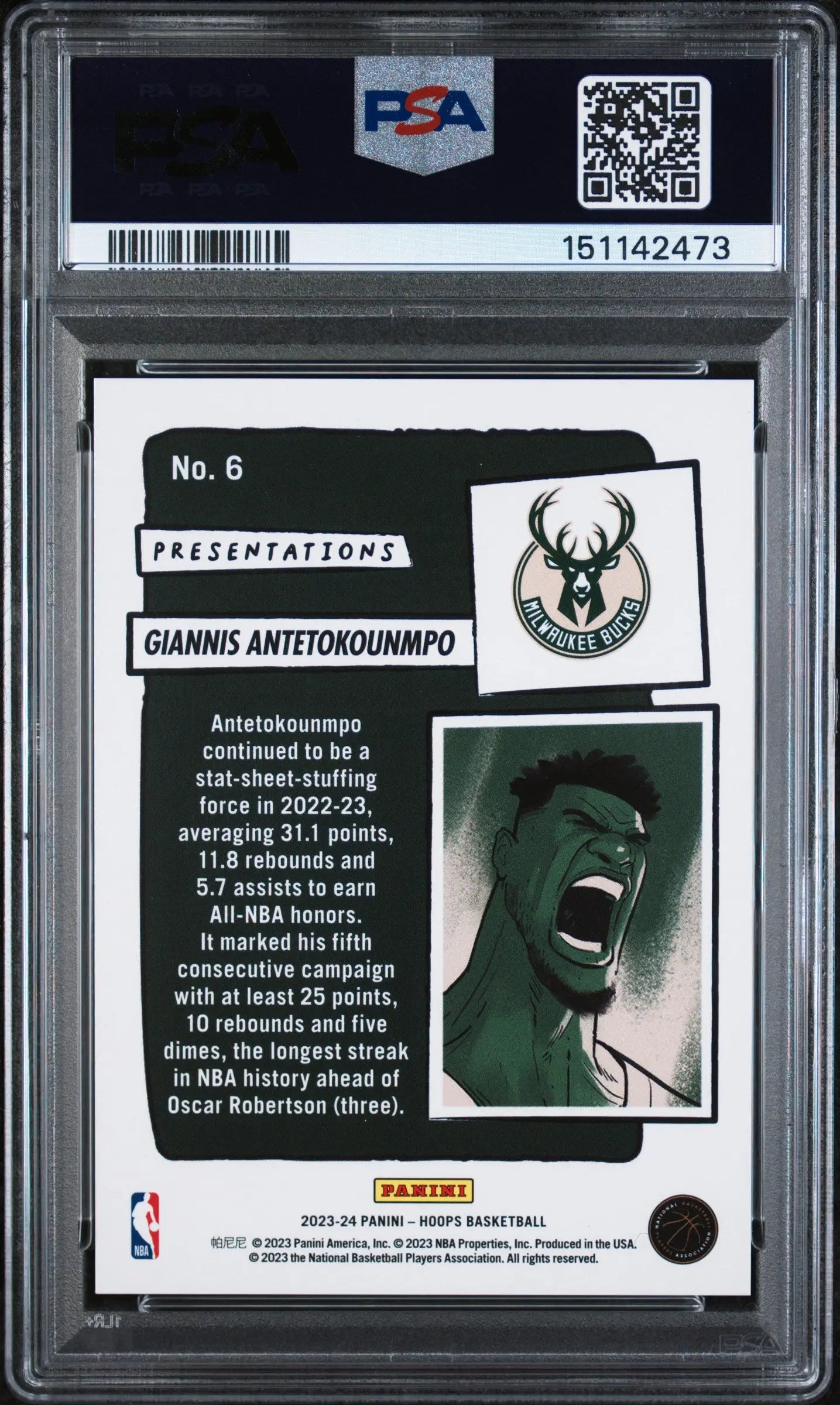 2023 Panini NBA Hoops Presentations Giannis Antetokounmpo PSA 9 