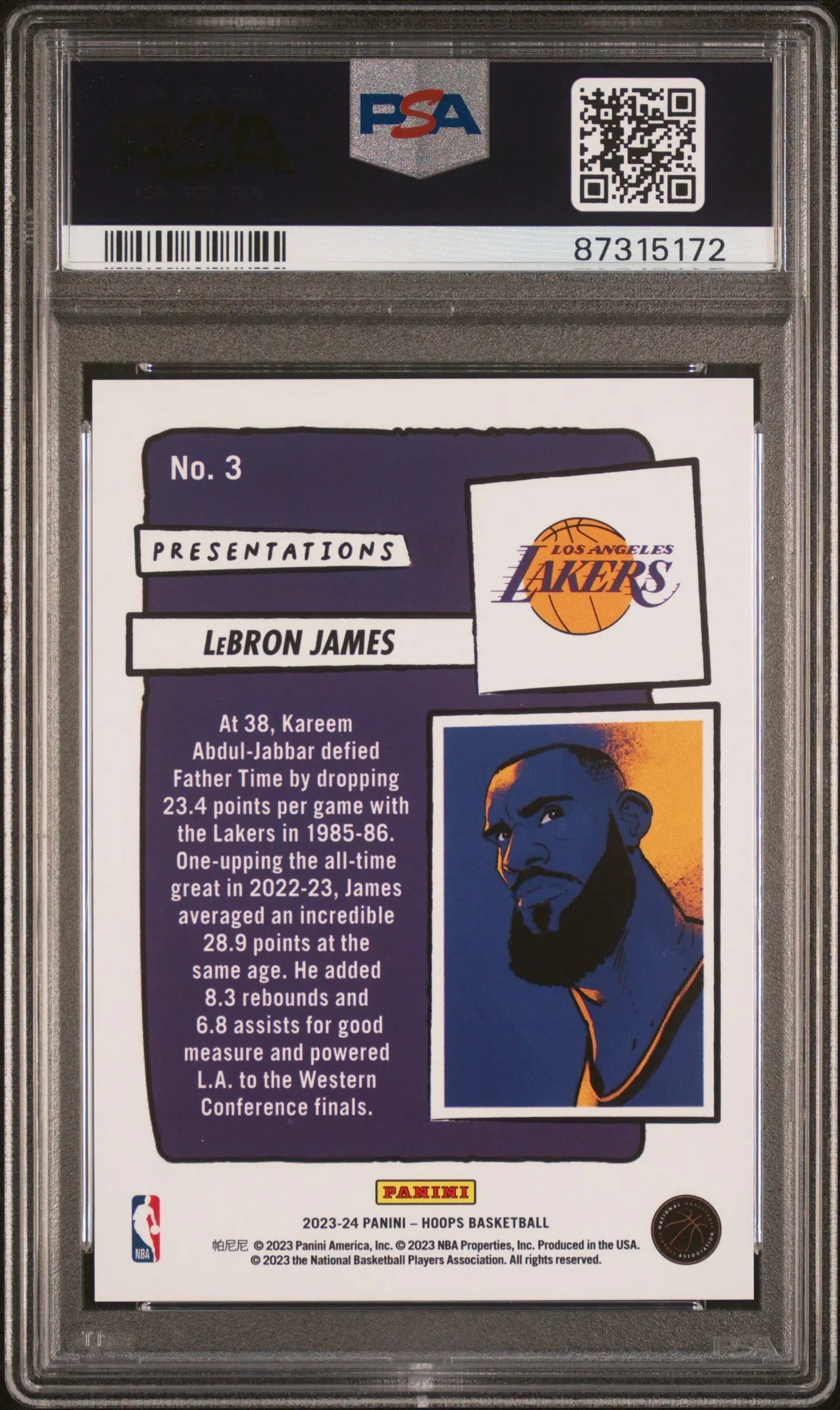 2023 Panini NBA Hoops Presentations LeBron James #3 PSA 9 