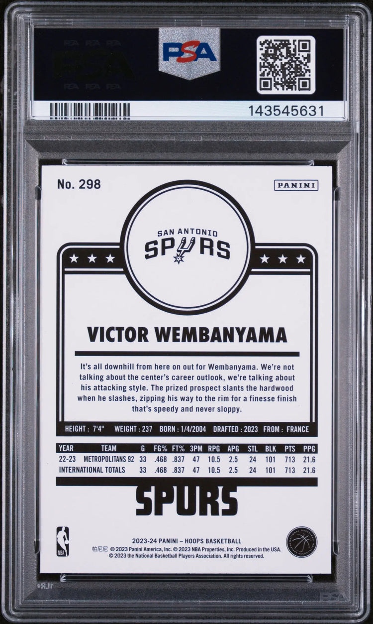 2023 Panini NBA Hoops Rookie Victor Wembanyama RC PSA 10 