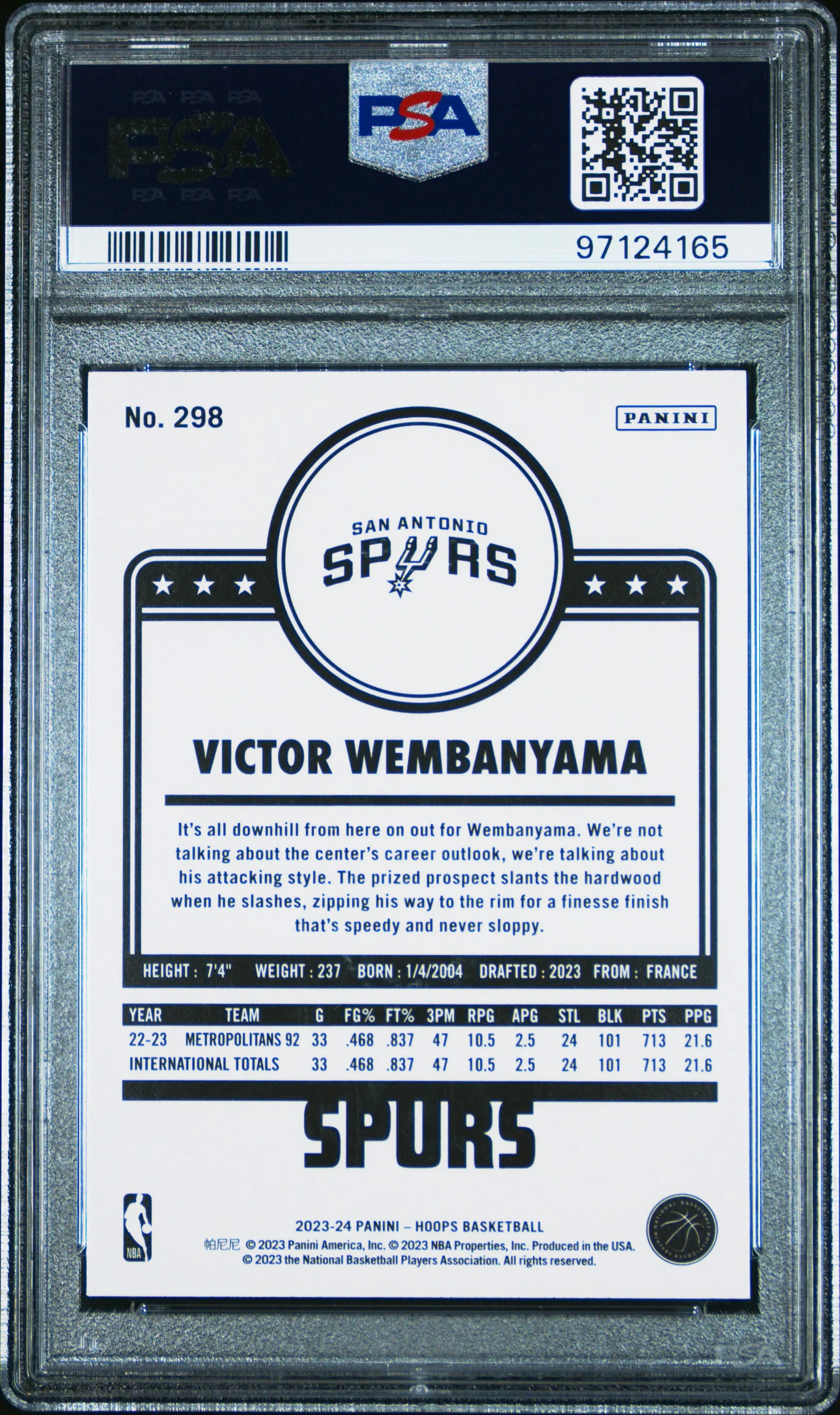 2023 Panini NBA Hoops Victor Rookie Wembanyama RC PSA 9 