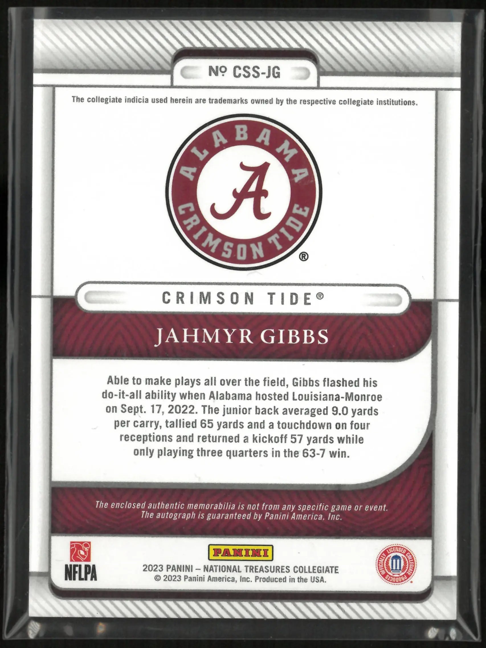 2023 Panini National Treasures College Silhouettes Jahmyr Gibbs Auto Patch /99 