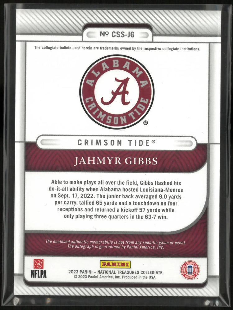 2023 Panini National Treasures College Silhouettes Jahmyr Gibbs Auto Patch /99 
