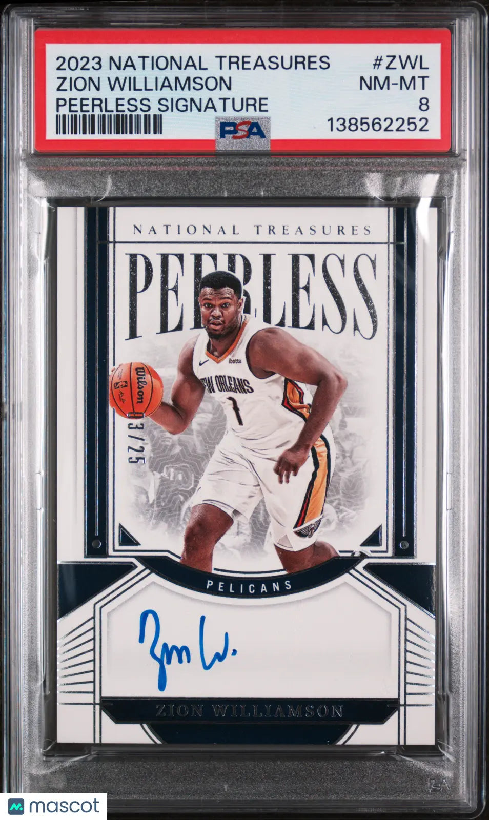 2023 Panini National Treasures Peerless SignaturesZion Williamson /25 PSA 8 