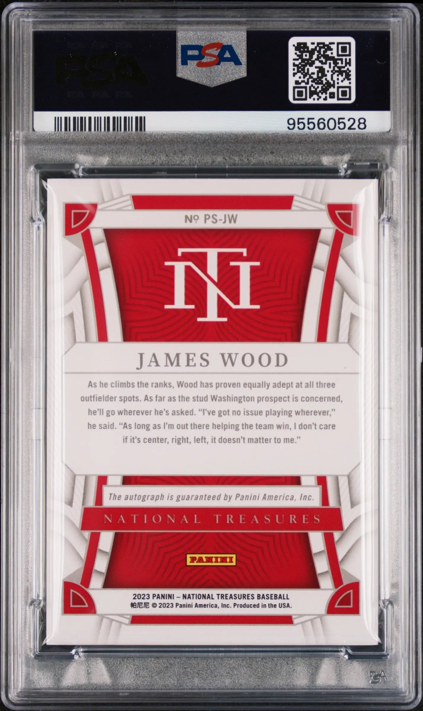 2023 Panini National Treasures Rookie Autograph James Wood Auto RC PSA 9 