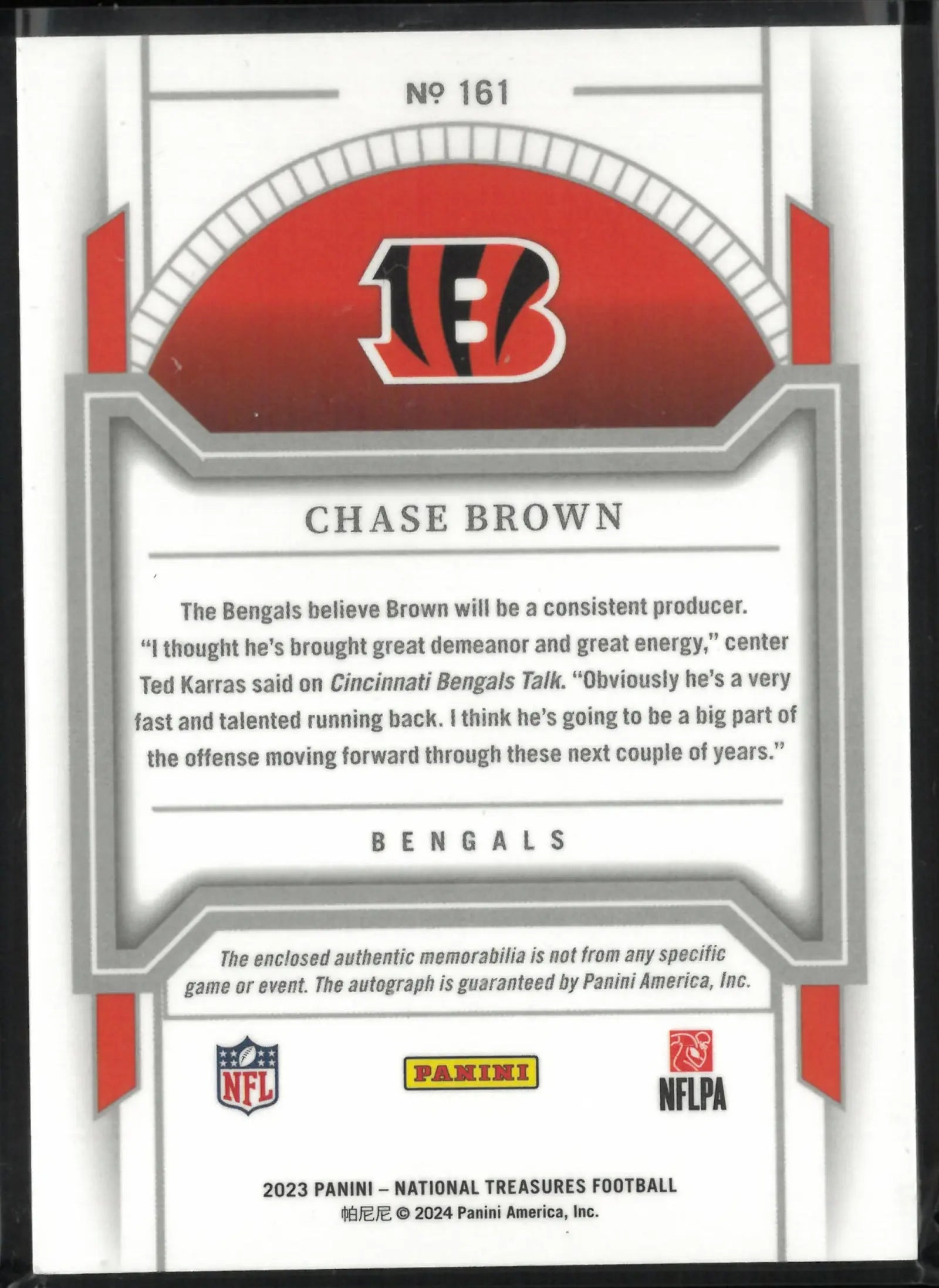 2023 Panini National Treasures Rookie Patch Autograph Chase Brown Auto RC 