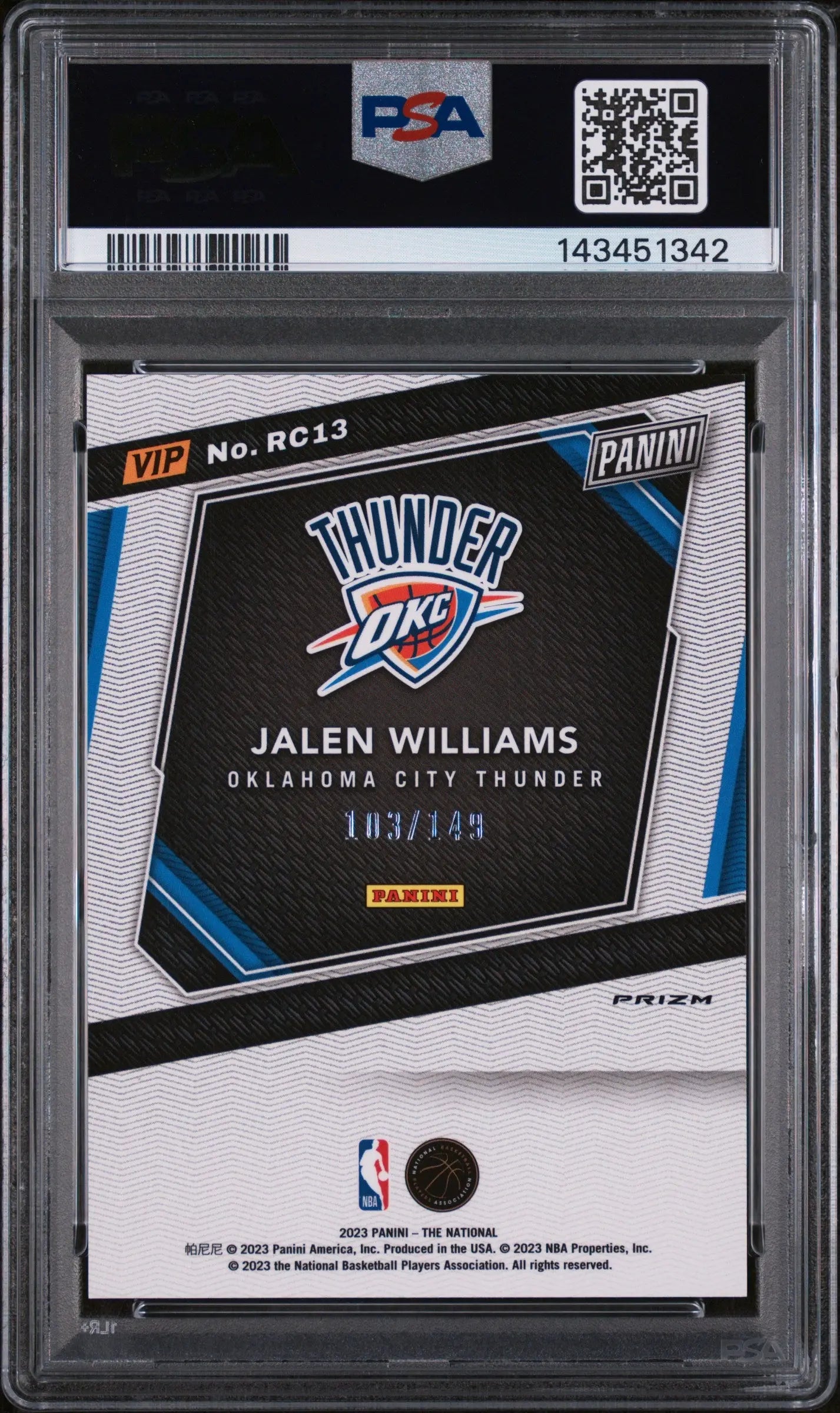 2023 Panini National Vip Gold Rookies Jalen Williams Blue Sparkle /149 RC PSA 10 