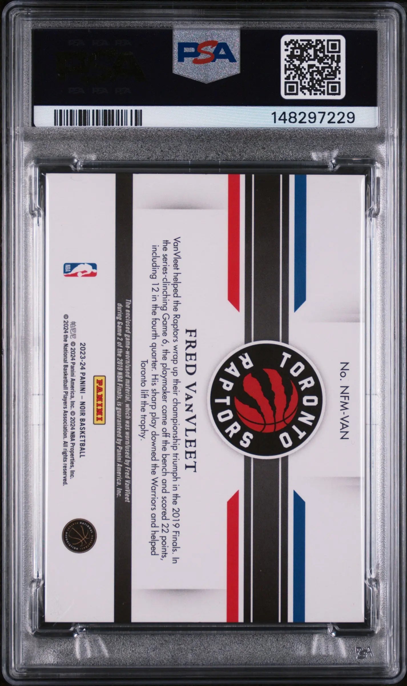 2023 Panini Noir NBA Finals Memorabilia Game Used Patch Fred Vanvleet /90 PSA 8 