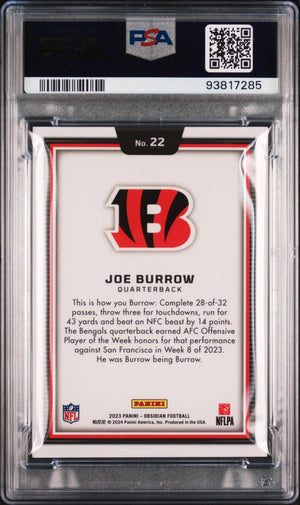 2023 Panini Obsidian Black Color Blast Joe Burrow PSA 10 