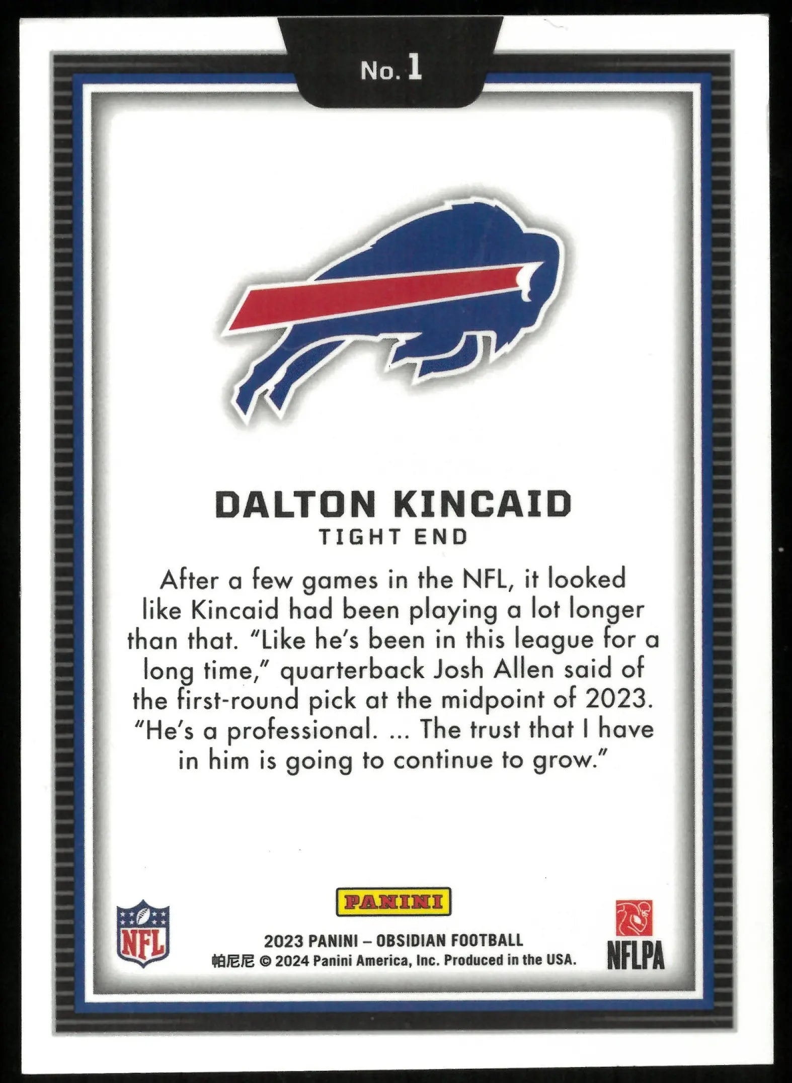 2023 Panini Obsidian Football Dalton Kincaid RC Rookie Black Color Blast 