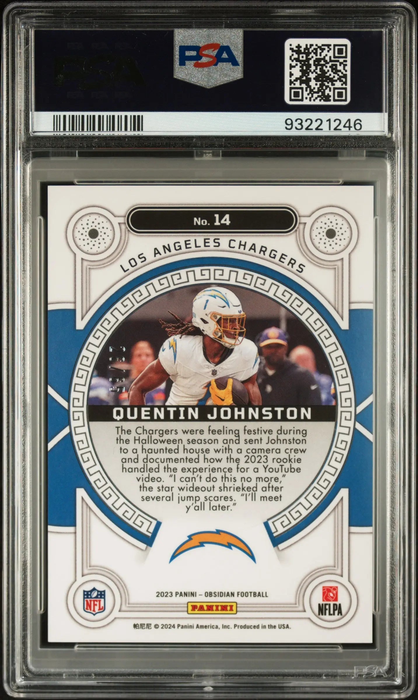 2023 Panini Obsidian Orbital Quentin Johnston RC Electric Etch Orange PSA 10 /65 