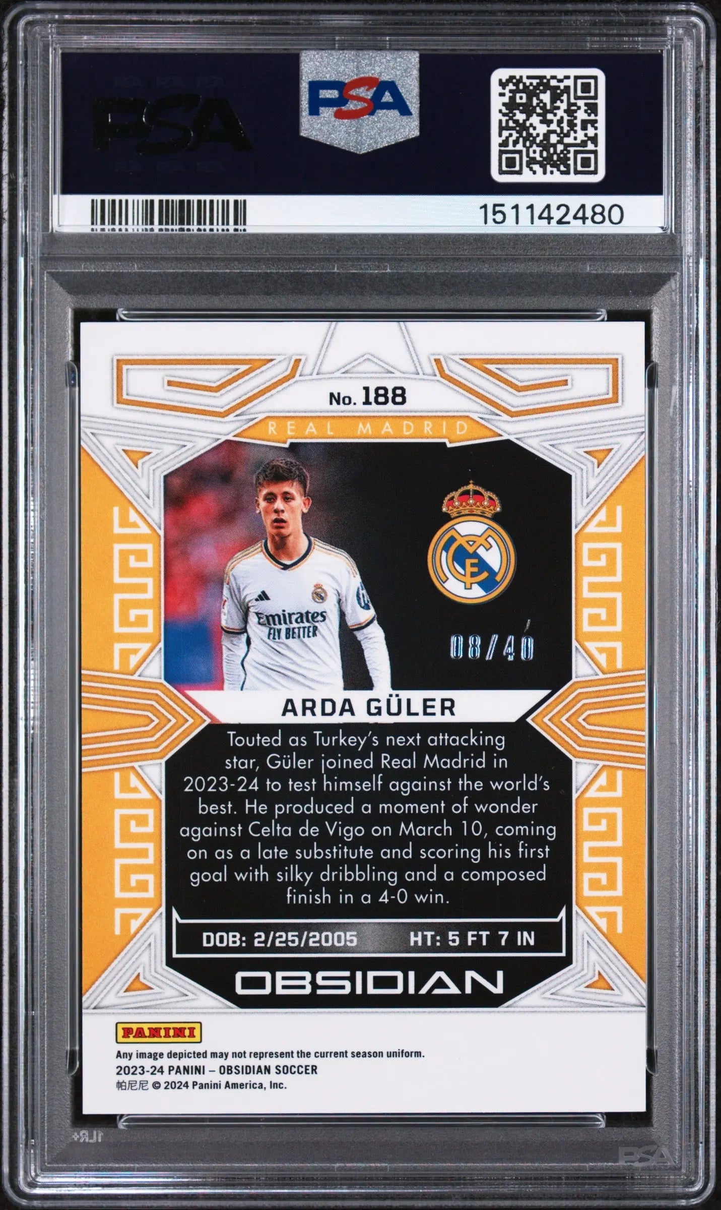 2023 Panini Obsidian Rookie Arda Guler Electric Etch Orange RC PSA 9 