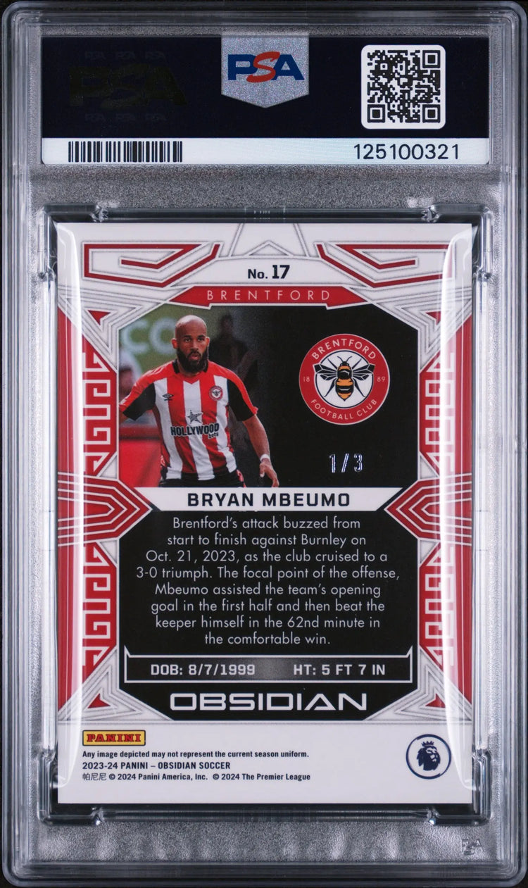 2023 Panini Obsidian Soccer Bryan Mbeumo EE Neon Green Flood PSA 10 1/3 