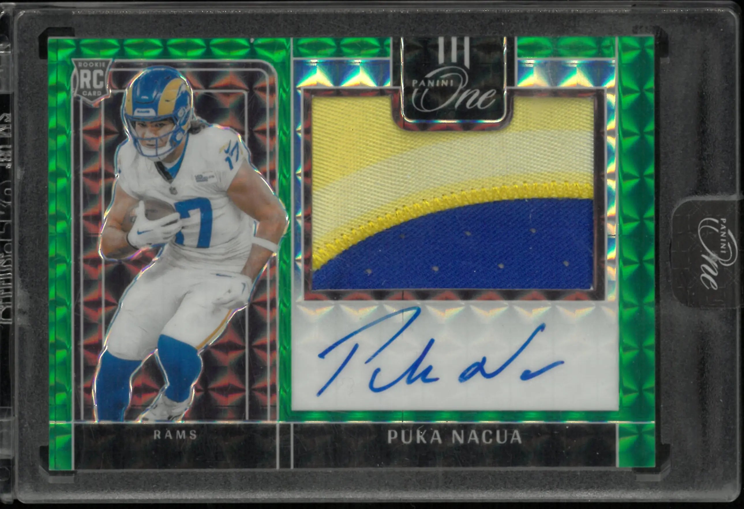 2023 Panini One Football Puka Nacua RC Rookie Patch Auto Green Precision /49 