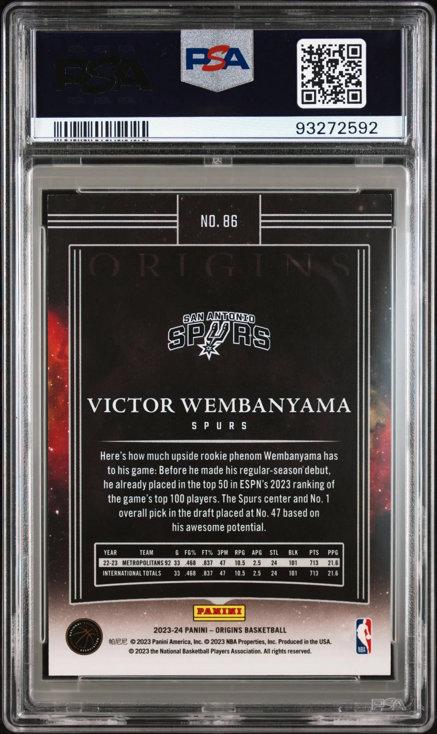 2023 Panini Origins Rookie Victor Wembanyama RC PSA 9 