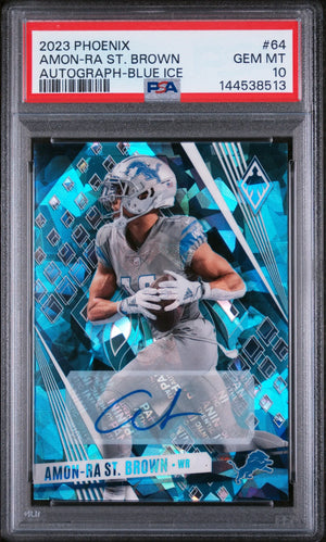 2023 Panini Phoenix Autograph Amon-Ra ST. Brown Auto Blue Ice /15 PSA 10 
