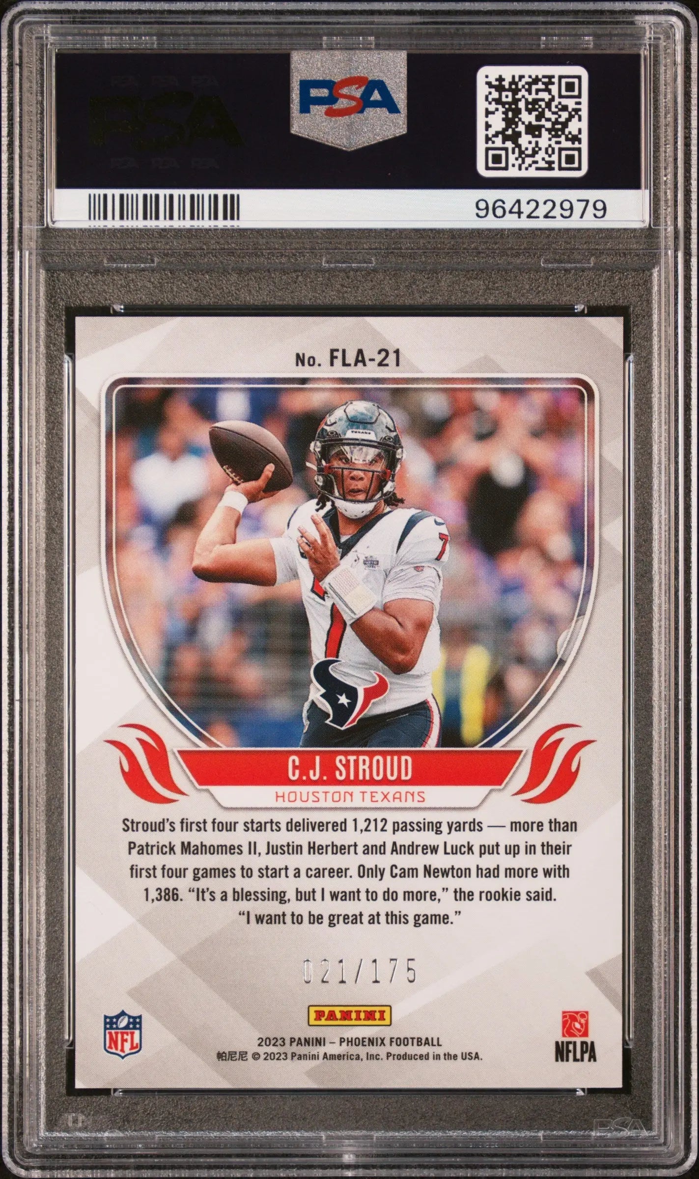 2023 Panini Phoenix Flame Throwers Rookie CJ Stroud Pink /175 RC PSA 10 
