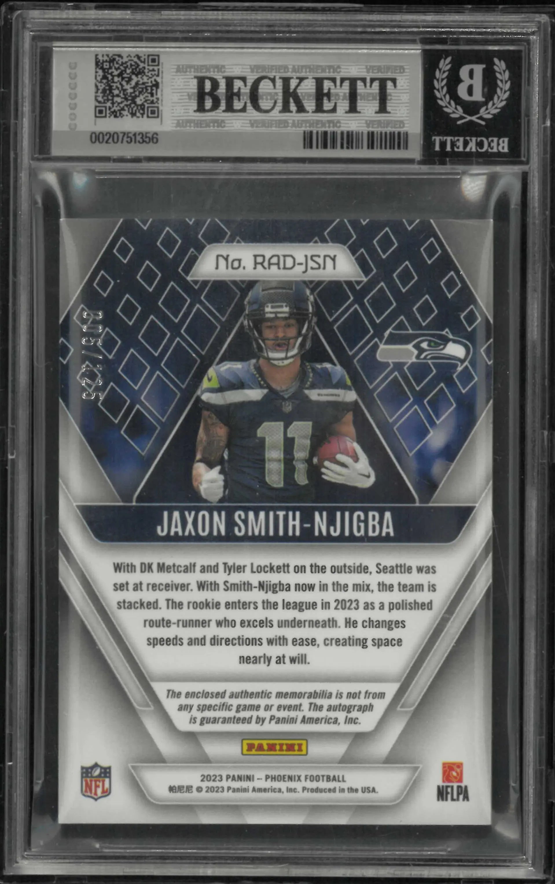 2023 Panini Phoenix Rookie Patch Auto Jaxon Smith-Njigba RC /125 BGS 7.5 Auto 10 