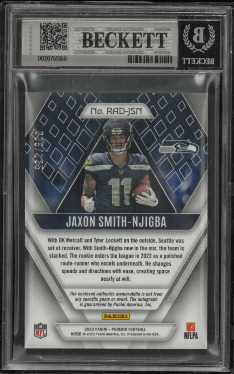 2023 Panini Phoenix Rookie Patch Auto Jaxon Smith-Njigba RC /125 BGS 7.5 Auto 10 