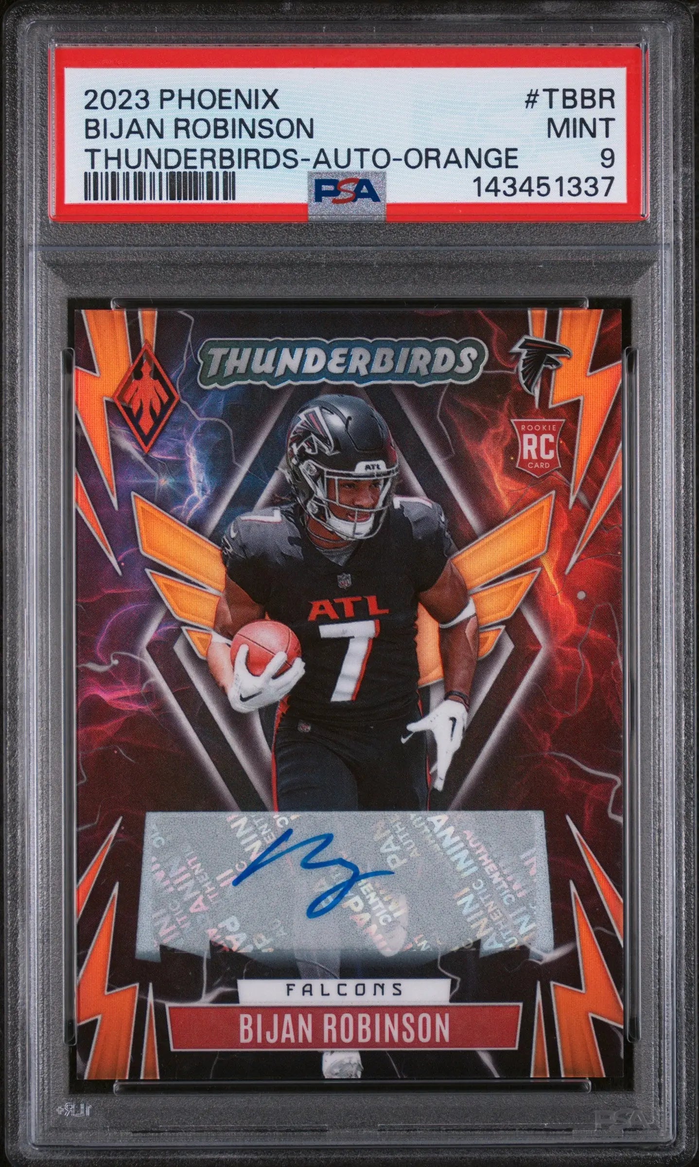 2023 Panini Phoenix Thunderbird Autograph Rookie Bijan Robinson Orange /20 PSA 9 