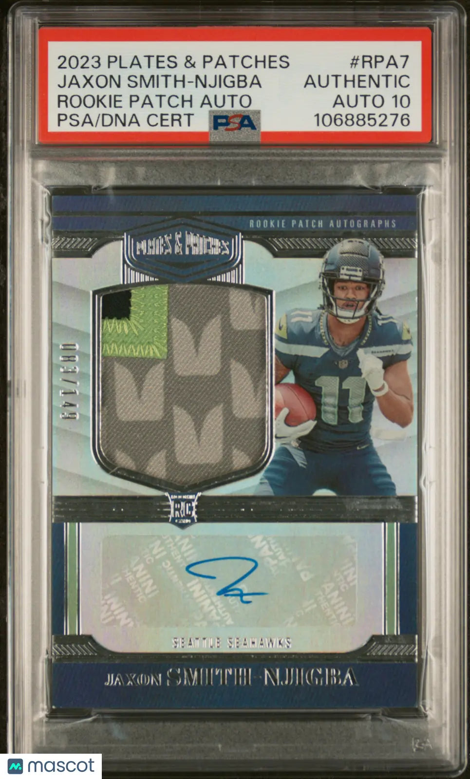 2023 Panini Plates & Patches Rookie Patch Auto Jaxon Smith-Njigba /149 PSA A 10 