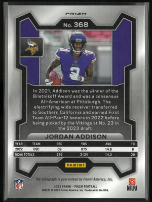 2023 Panini Prizm Autograph Jordan Addison Rookie Auto RC 
