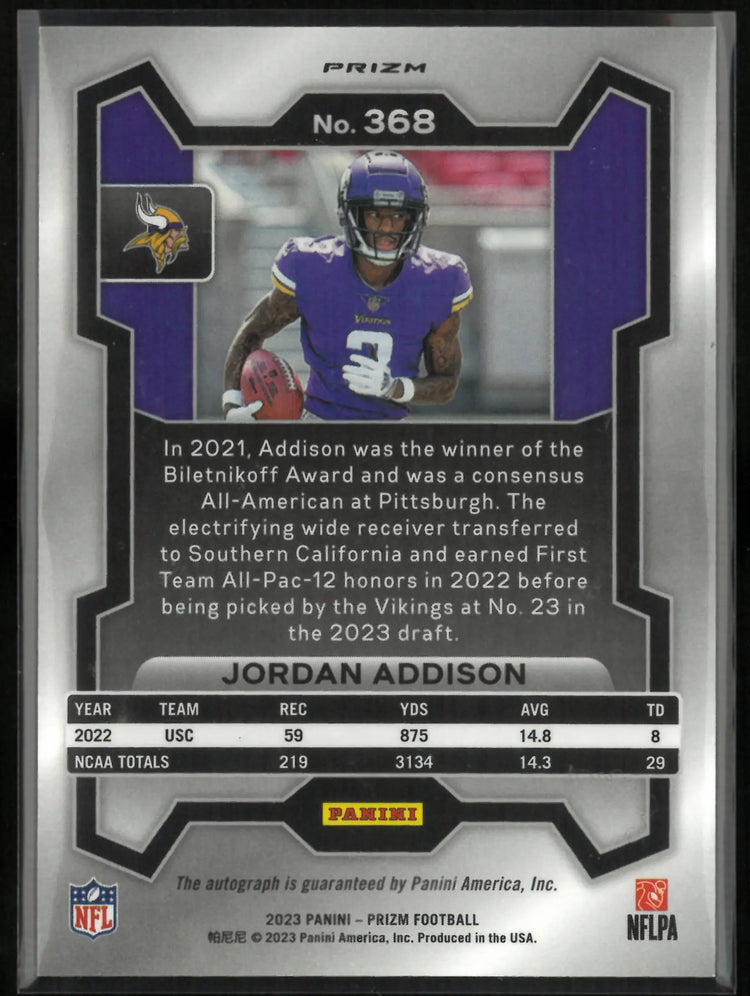 2023 Panini Prizm Autograph Jordan Addison Rookie Auto RC 