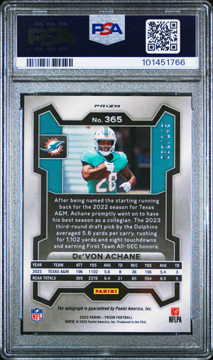 2023 Panini Prizm Autograph Rookie De'von Achane Auto Red Wave RC PSA 10 