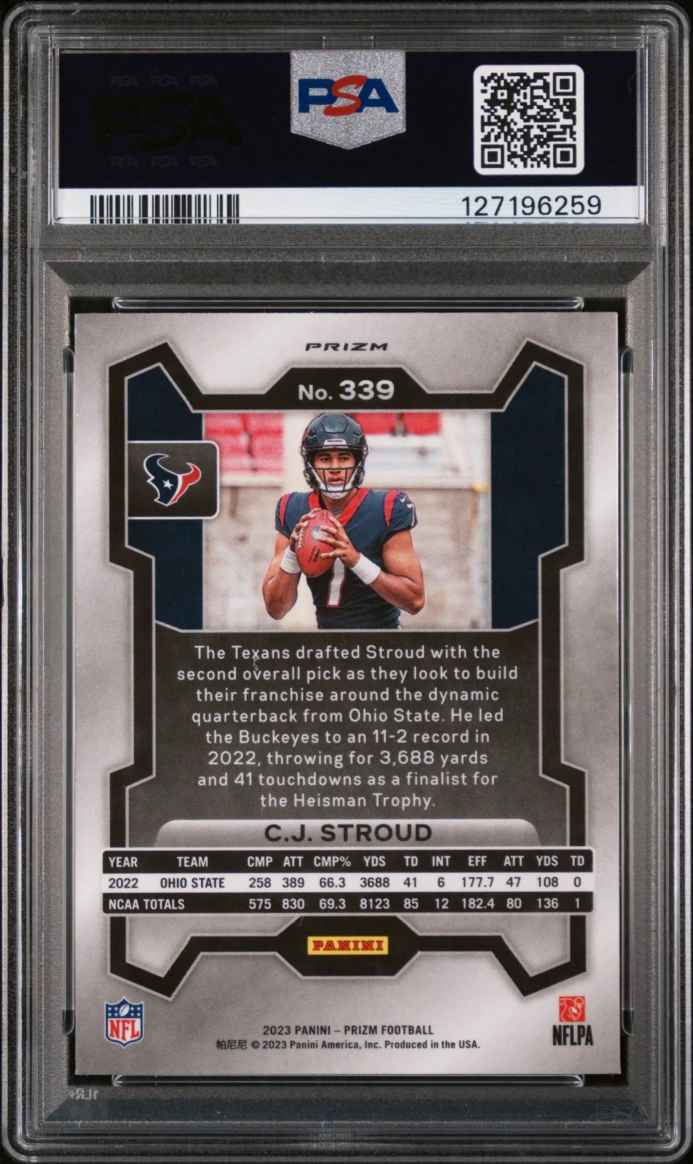 2023 Panini Prizm CJ Stroud #339 Orange Ice PSA 10 RC Rookie 