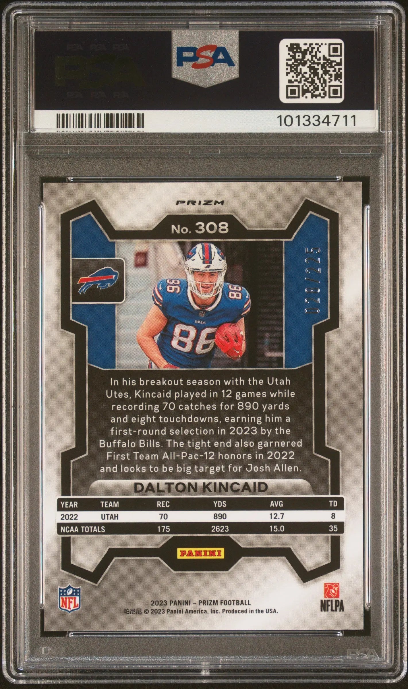 2023 Panini Prizm Dalton Kincaid RC Rookie Purple Ice PSA 9 /225 