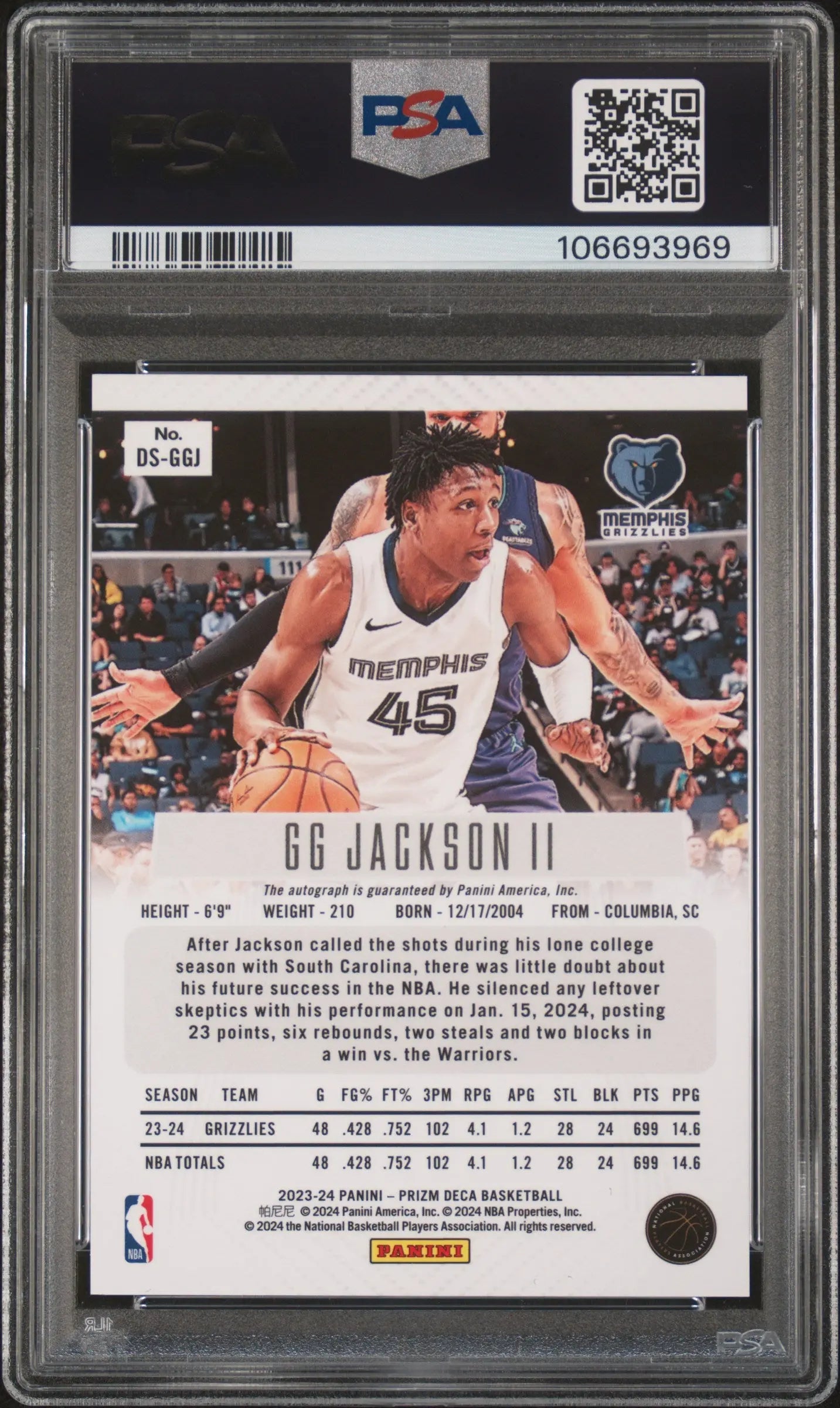 2023 Panini Prizm Deca Signatures Auto GG Jackson II RC Rookie PSA 10 