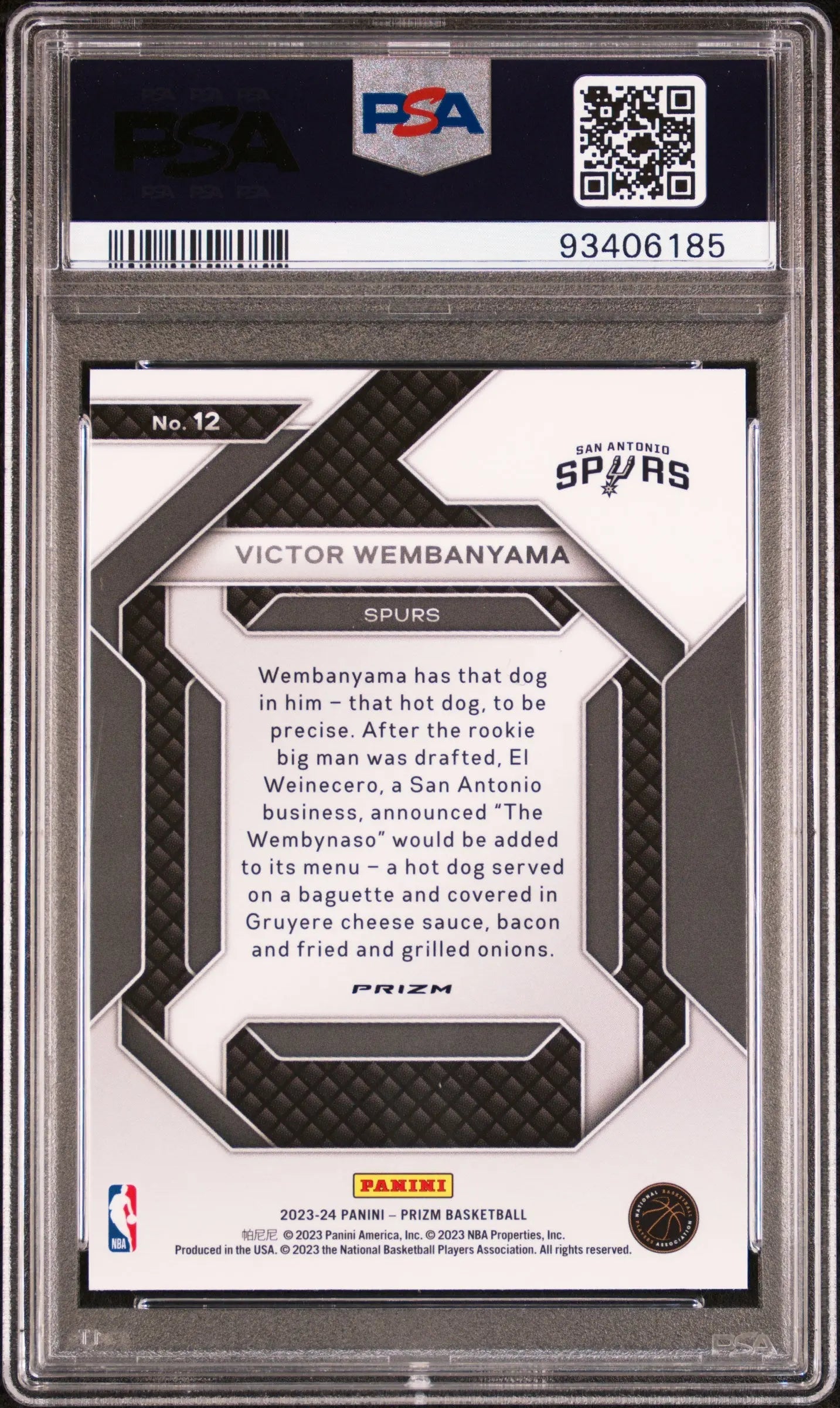 2023 Panini Prizm Emergent Silver Prizmt Victor Wembanyama #12 PSA 9 