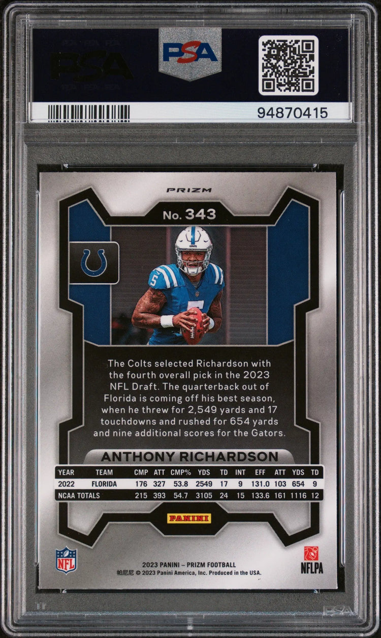 2023 Panini Prizm Football Anthony Richardson RC Rookie Silver Prizm PSA 9 