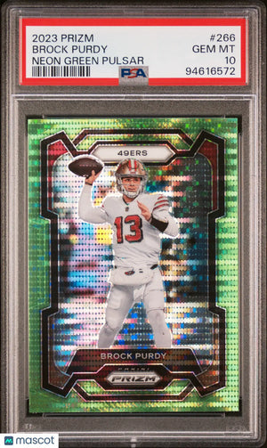 2023 Panini Prizm Football Brock Purdy Neon Green Pulsar PSA 10 